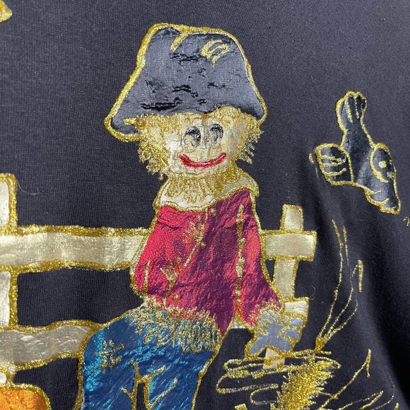 Vintage T-Shirt Embroidered Scarecrow Halloween Vibes Decosport (Fits‎ as Large) - Picture 3 of 10
